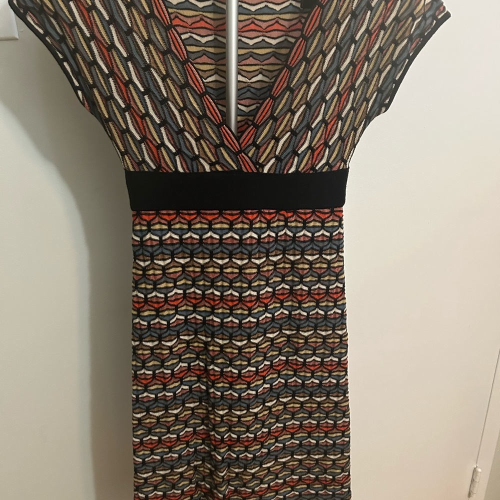Missoni Black and Red Sheath Dress with V-neck and Dolman Sleeves